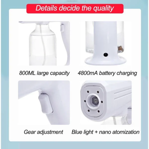 800ML Blue sanitizer spray machine Disinfection Spray Gun Wireless Rechargeable Disinfection Sprayer