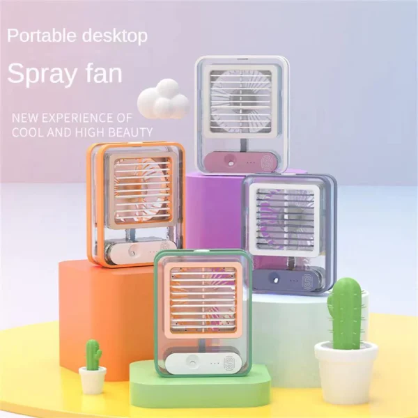 Mini cooling fan USB portable air cooler desktop silent spray watercooled air conditioning fan atmosphere light
