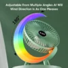 Colorful Light Portable Desktop Fan USB Rechargeable 180 Degree 3Speed Strong Wind Rainbow Longlasting Desk Fan