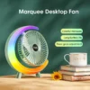 Colorful Light Portable Desktop Fan USB Rechargeable 180 Degree 3Speed Strong Wind Rainbow Longlasting Desk Fan