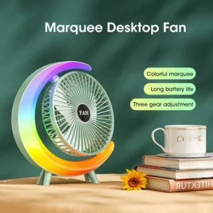 my-11134207-7r98w-lvlmwyuasmld9a.webp Colorful Light Portable Desktop Fan USB Rechargeable 180 Degree 3Speed Strong Wind Rainbow Longlasting Desk Fan