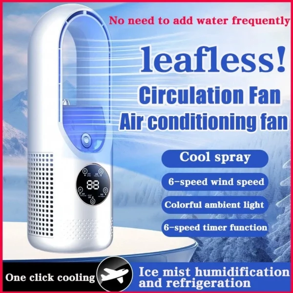Bladeless SprayMist Fan Mini ChargerRechargeable Fan Pelembaban Portable SmallMini Air Conditioner Fan Led LampLight