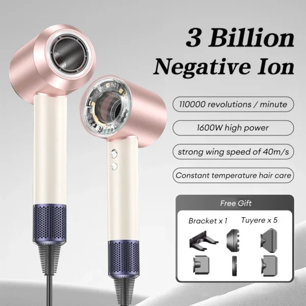 Hair Dryer Ultra High Speed Professional Salon Hairdryer 6In1 1600W Negative Ion