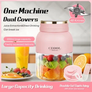 1200ML Juicer Blender Portable Blender Mixer WirelessCordless USB Automatic Ice Crusher Cup