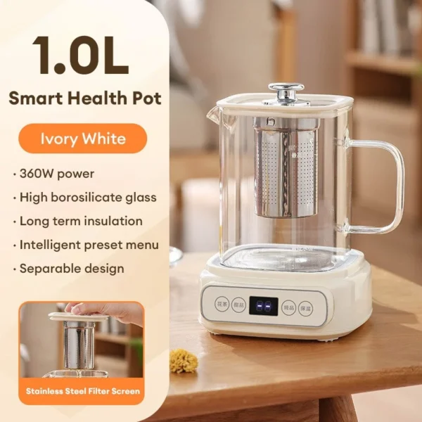 1000Ml Health Pot Multifunctional Home Glass Health Pot Office Stew Boil Integrated Tea Pot Constant Temperature Kettle