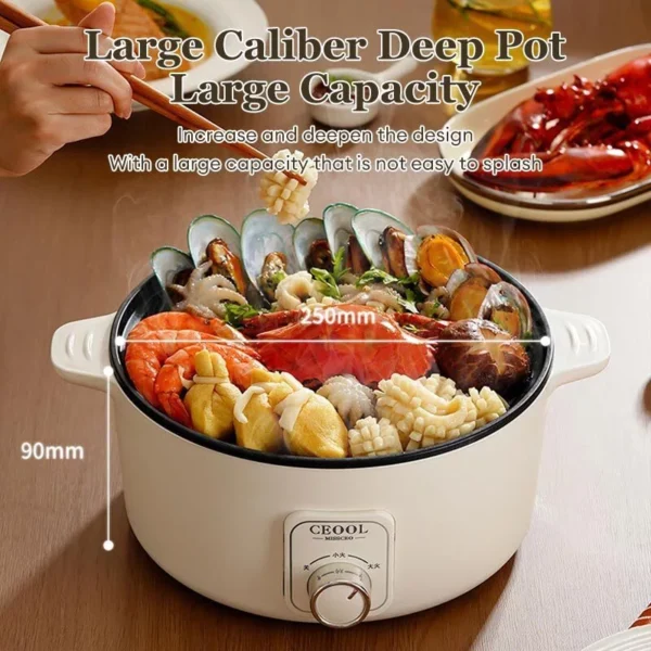 Hot Pot Electric 3L Large Capacity 1000W Frying Pan Electric NonStick Coating Heating Power Adjustable