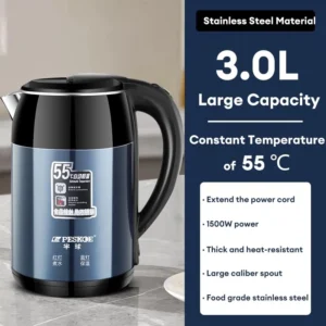 3L Stainless Steel Electric Kettle Auto Fast Boiling Double Layer Insulation Kettle Electric Kettle
