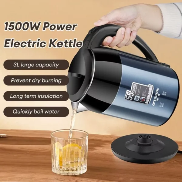 3L Stainless Steel Electric Kettle Auto Fast Boiling Double Layer Insulation Kettle Electric Kettle