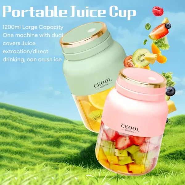 1200ML Juicer Blender Portable Blender Mixer WirelessCordless USB Automatic Ice Crusher Cup