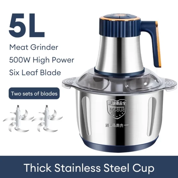 5L Meat Grinder Home Stainless Steel Automatic Blender Mincer Food Chopper Processor