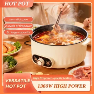 8L Large Capacity Electric Hot Pot Household Nonstick Pot Multi Cooker Pot