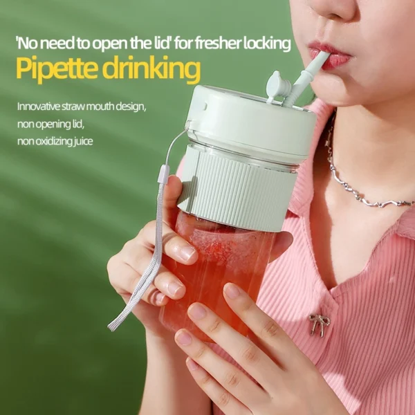 450ML Electric Fruit Juicer Portable Wireless Blender Juice Mixer  Cup With Straw With 6Blade USB Charging