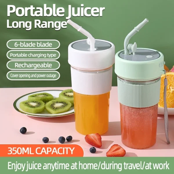 Portable 4 Blades Portable Fruit Juicer Wireless Mini Electric Ice Blender USB Recharge Waterproof Mixer